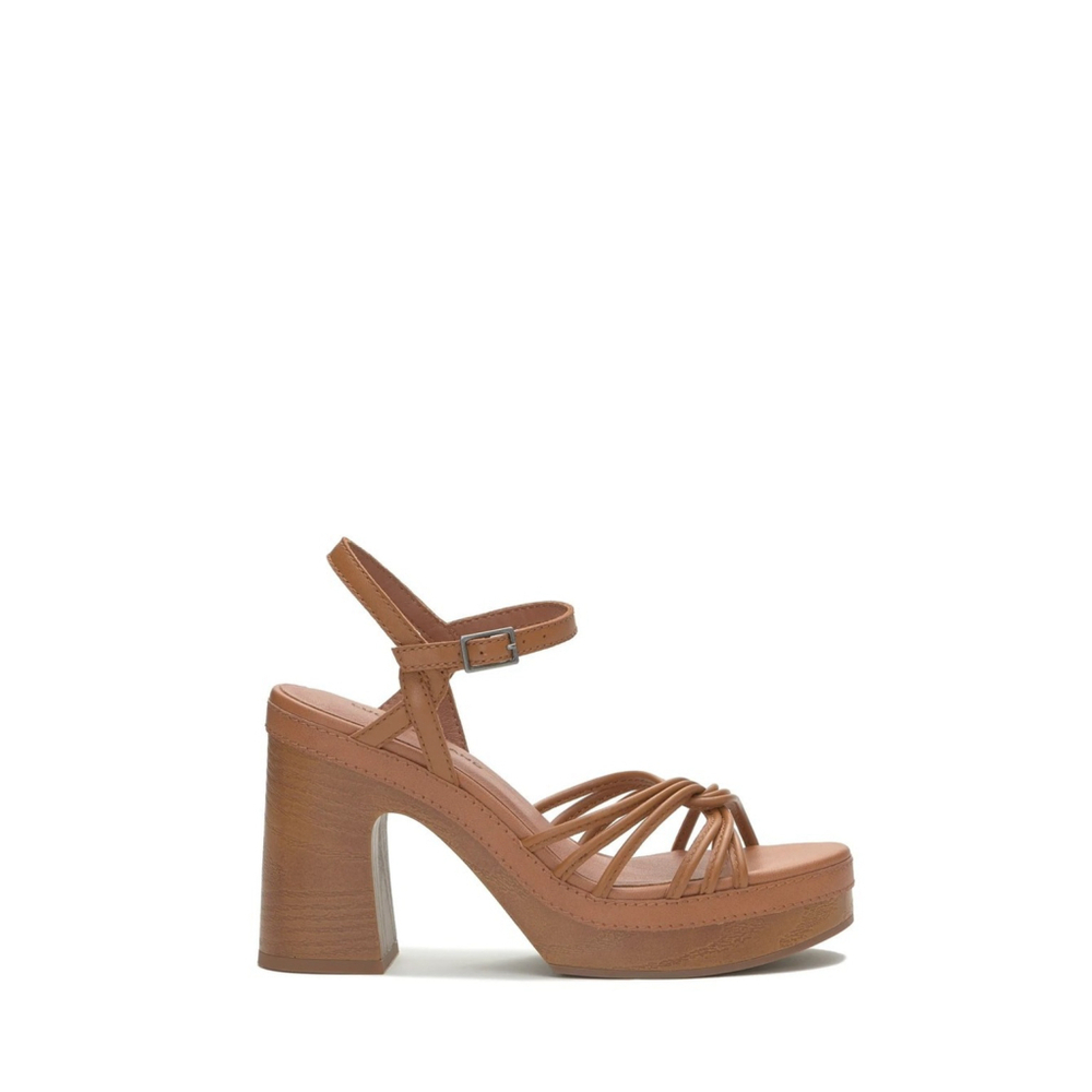 Lucky Brand Cognac Brown Retro Chic Classic Wooden Platform Sandals SZ 9.5 M - Picture 6 of 16